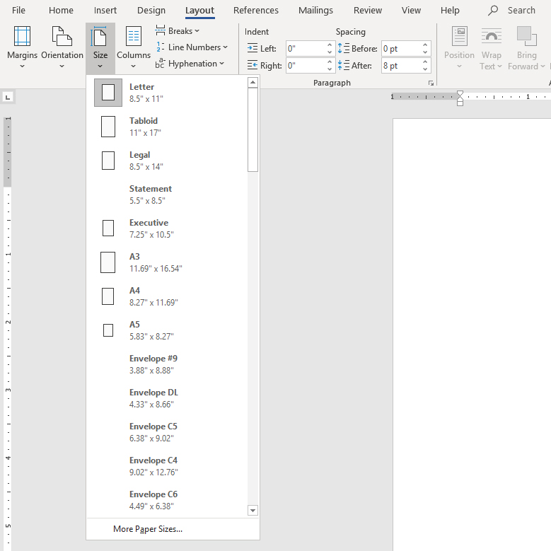word document size 1